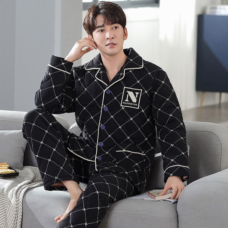 冬季加厚纯棉夹棉睡衣男士加棉中老年爸爸保暖大码全棉格子秋冬款,淘宝优惠券,粉丝福利购,淘宝优惠卷