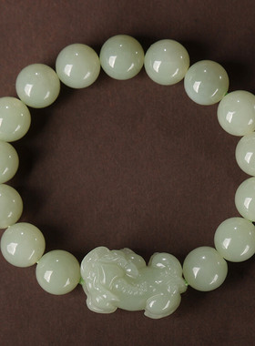 天然和田玉霸王貔貅手链貔恘手串男士玉石情侣款圆珠佛珠女