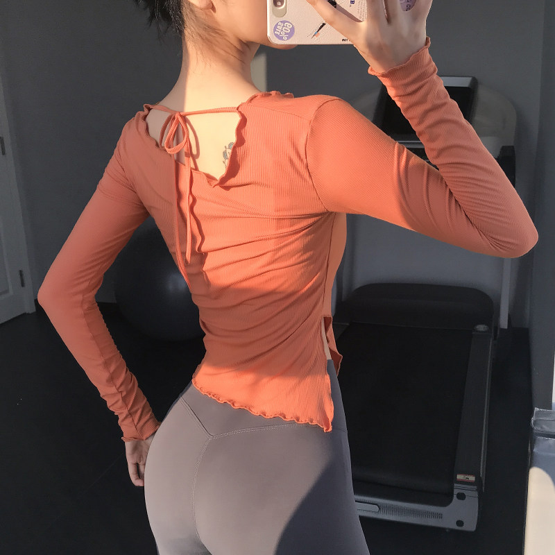 岚纹紧身运动上衣女性感红秋瑜伽服 岚纹健身衣