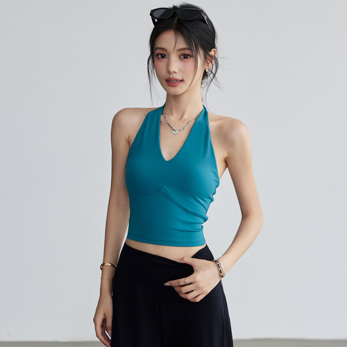 岚纹运动内衣女挂脖带胸垫美背吊带背心防震健身文胸专业瑜伽服夏 - 图3