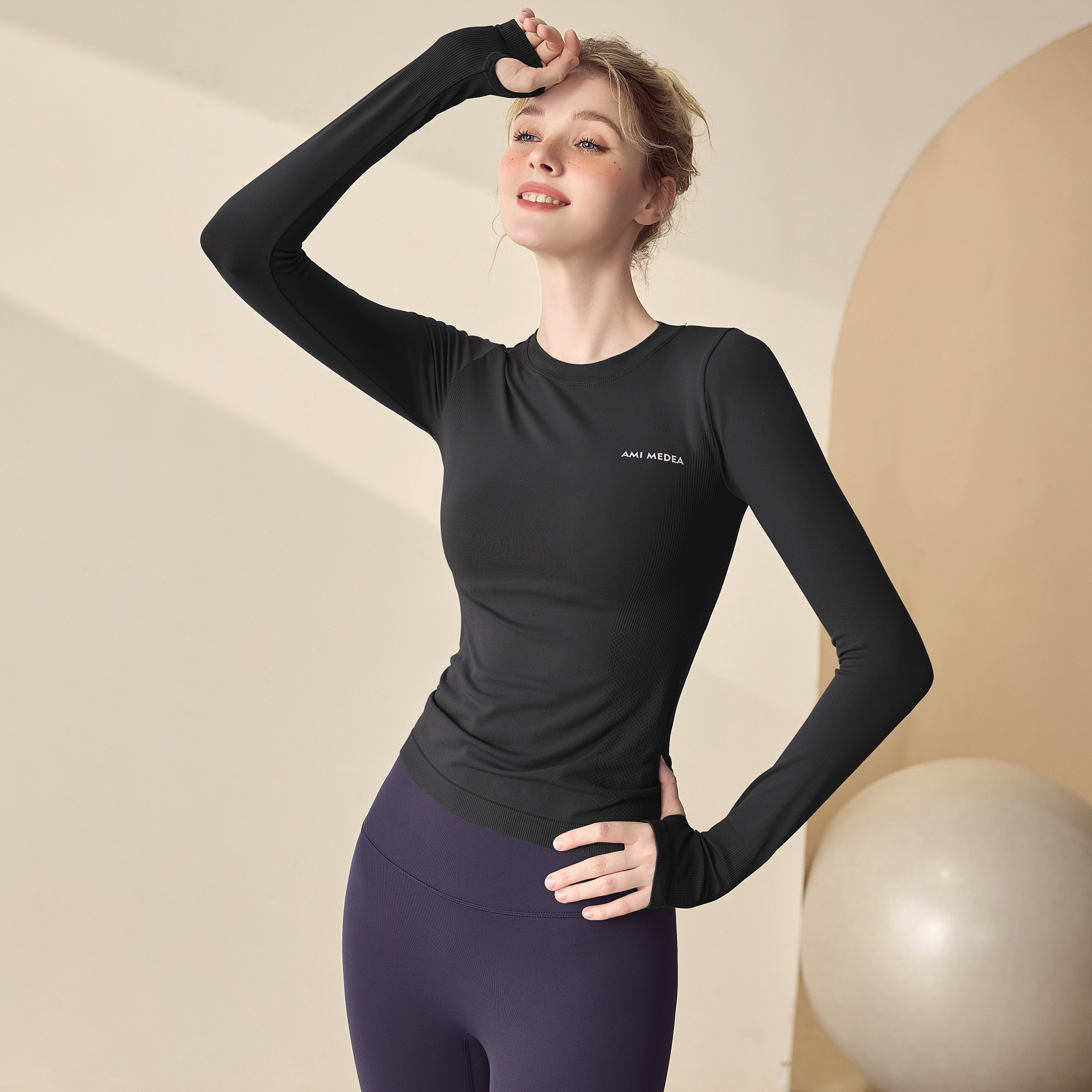 岚纹瑜伽服上衣女秋冬圆领紧身运动长袖跑步训练普拉提健身服新款,淘宝优惠券,粉丝福利购,淘宝优惠卷