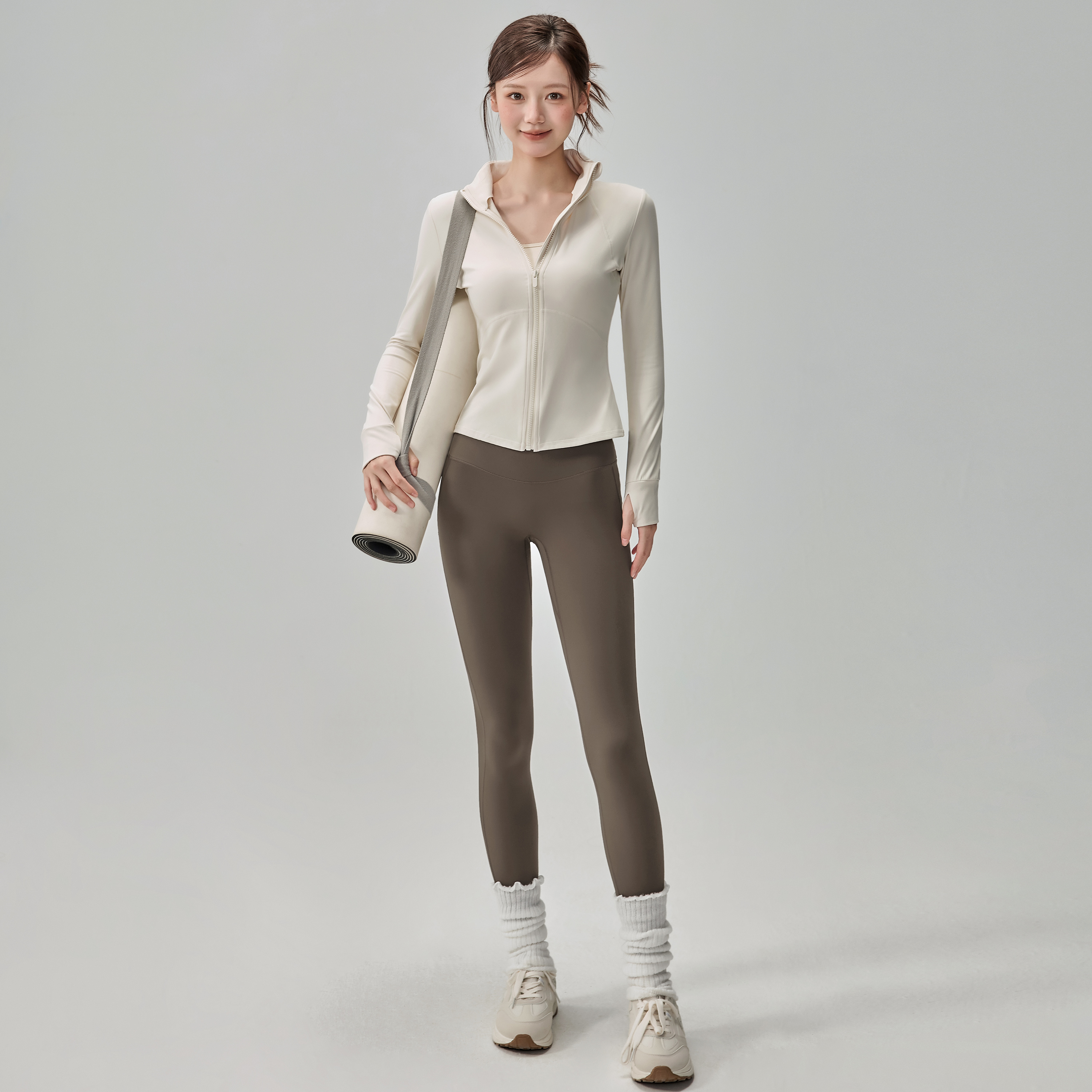 岚纹瑜伽服外套女修身跑步运动上衣夹克普拉提加绒健身服长袖秋冬 - 图2