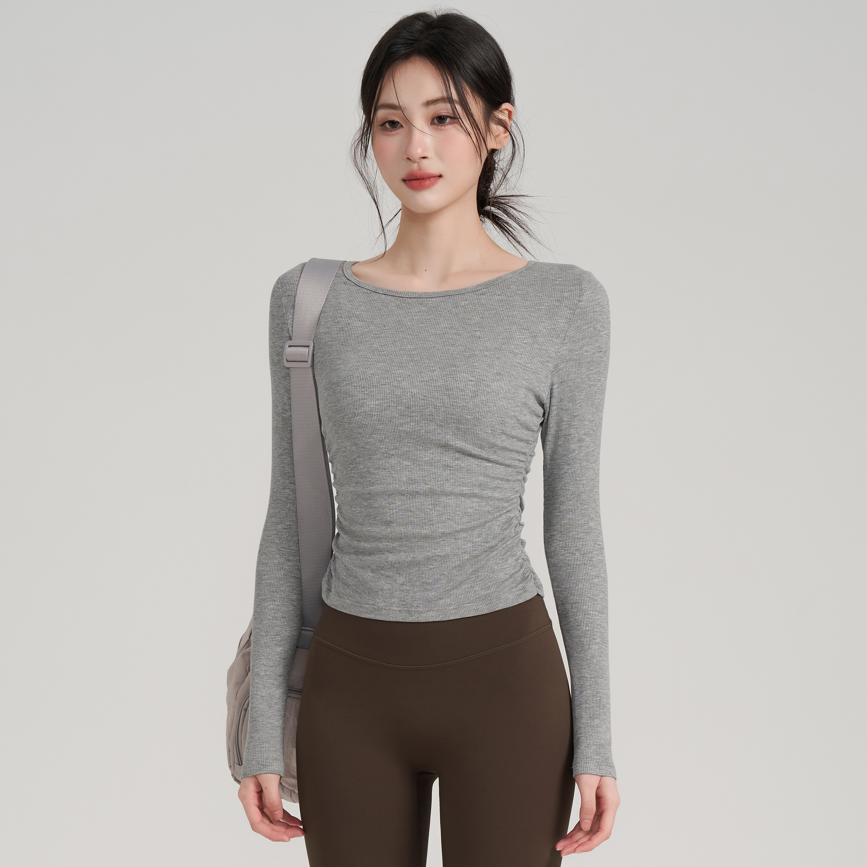 岚纹圆领瑜伽服女亲肤运动上衣T恤收腰拉提训练跑步健身长袖秋冬,淘宝优惠券,粉丝福利购,淘宝优惠卷