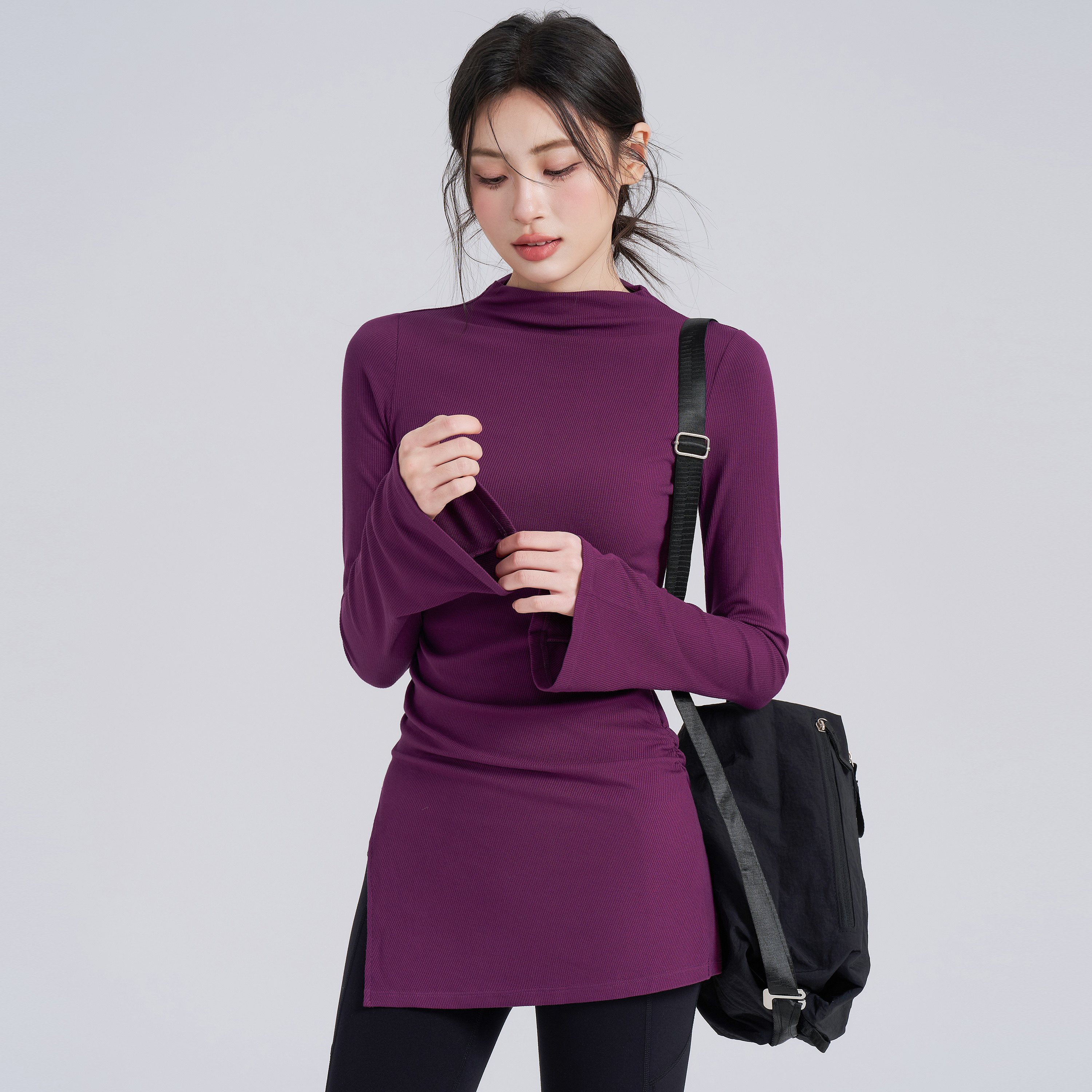 岚纹遮臀瑜伽服女跑步运动喇叭健身长袖普拉提舞蹈训练上衣秋冬款,淘宝优惠券,粉丝福利购,淘宝优惠卷