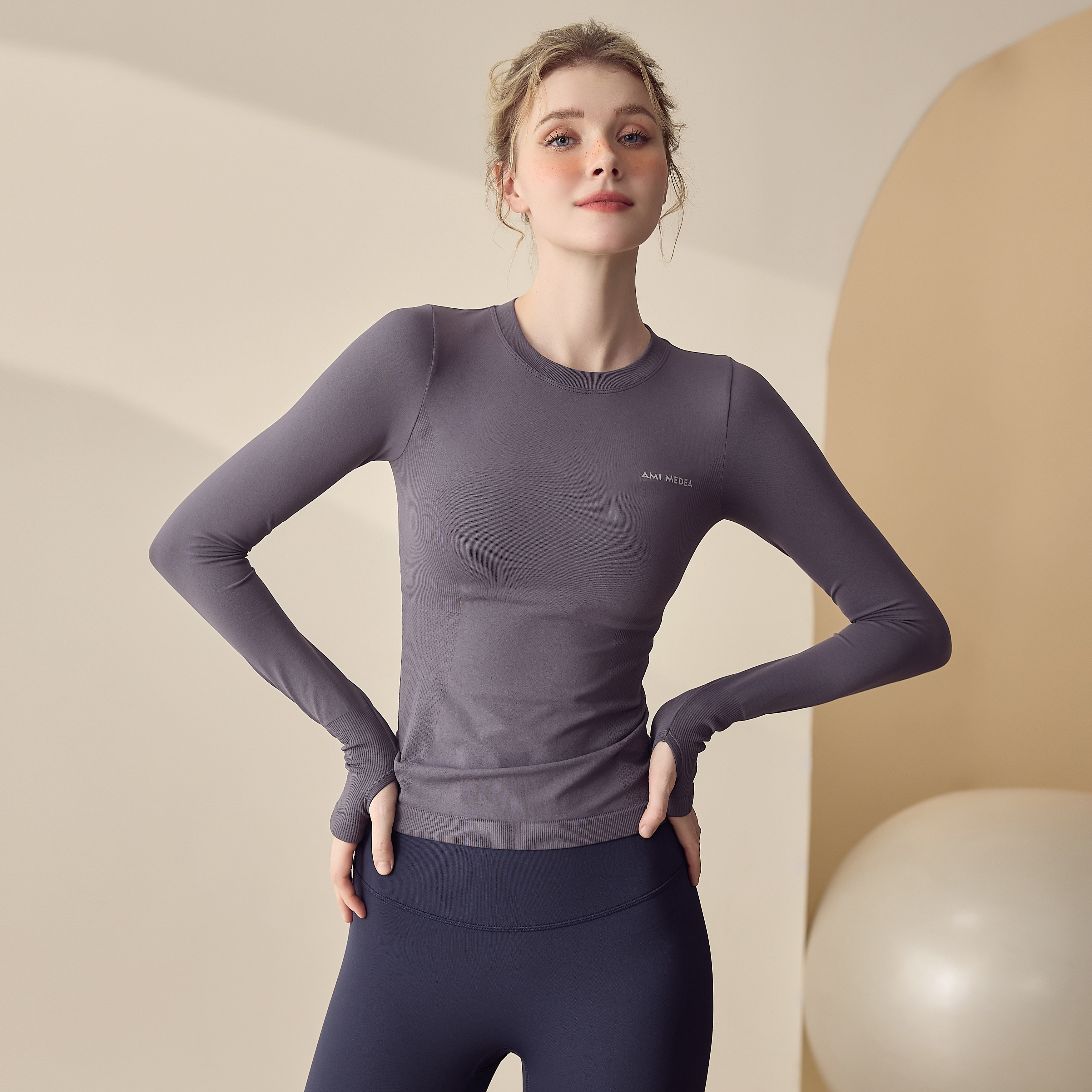 岚纹瑜伽服上衣女秋冬圆领紧身运动长袖跑步训练普拉提健身服新款,淘宝优惠券,粉丝福利购,淘宝优惠卷