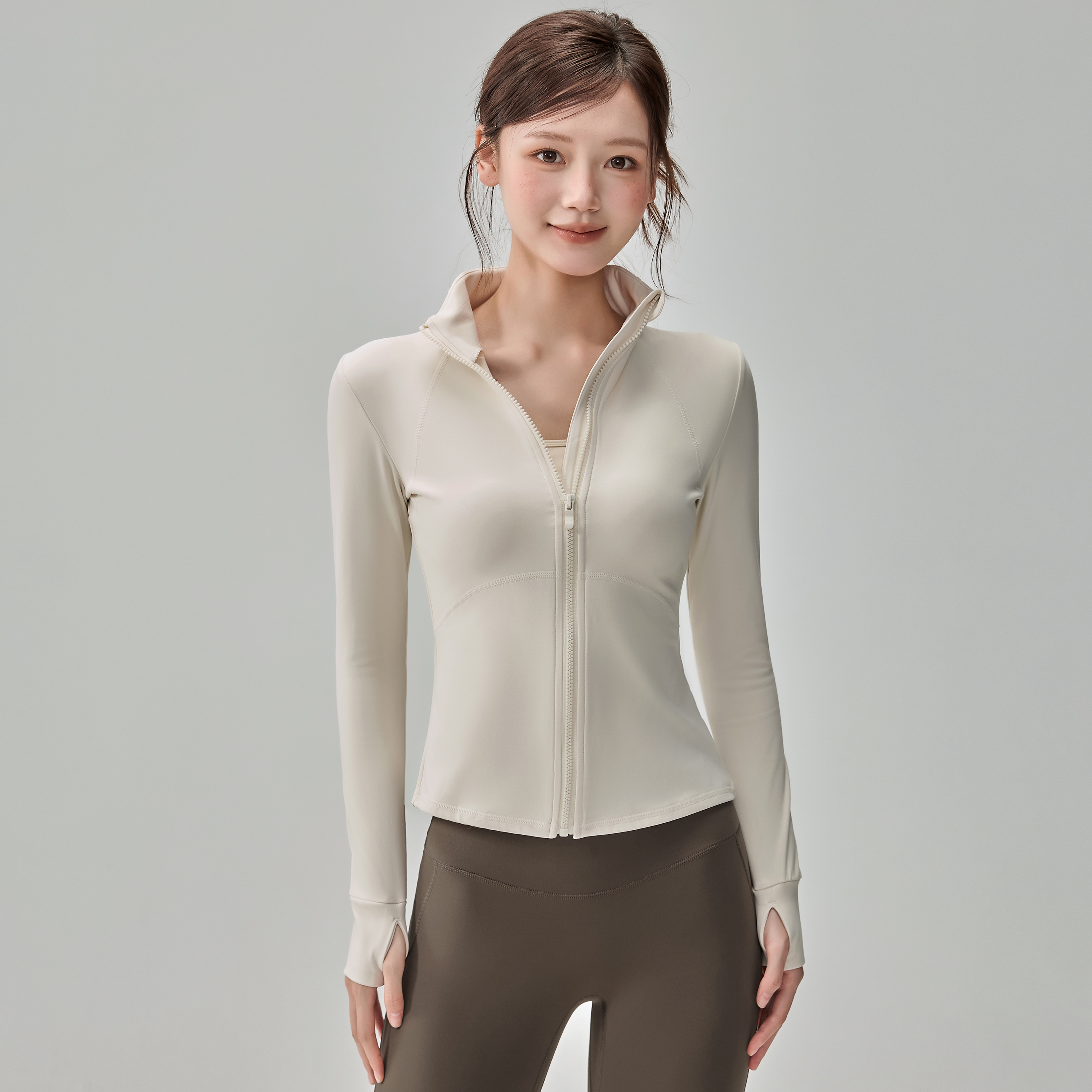 岚纹瑜伽服外套女修身跑步运动上衣夹克普拉提加绒健身服长袖秋冬 - 图0