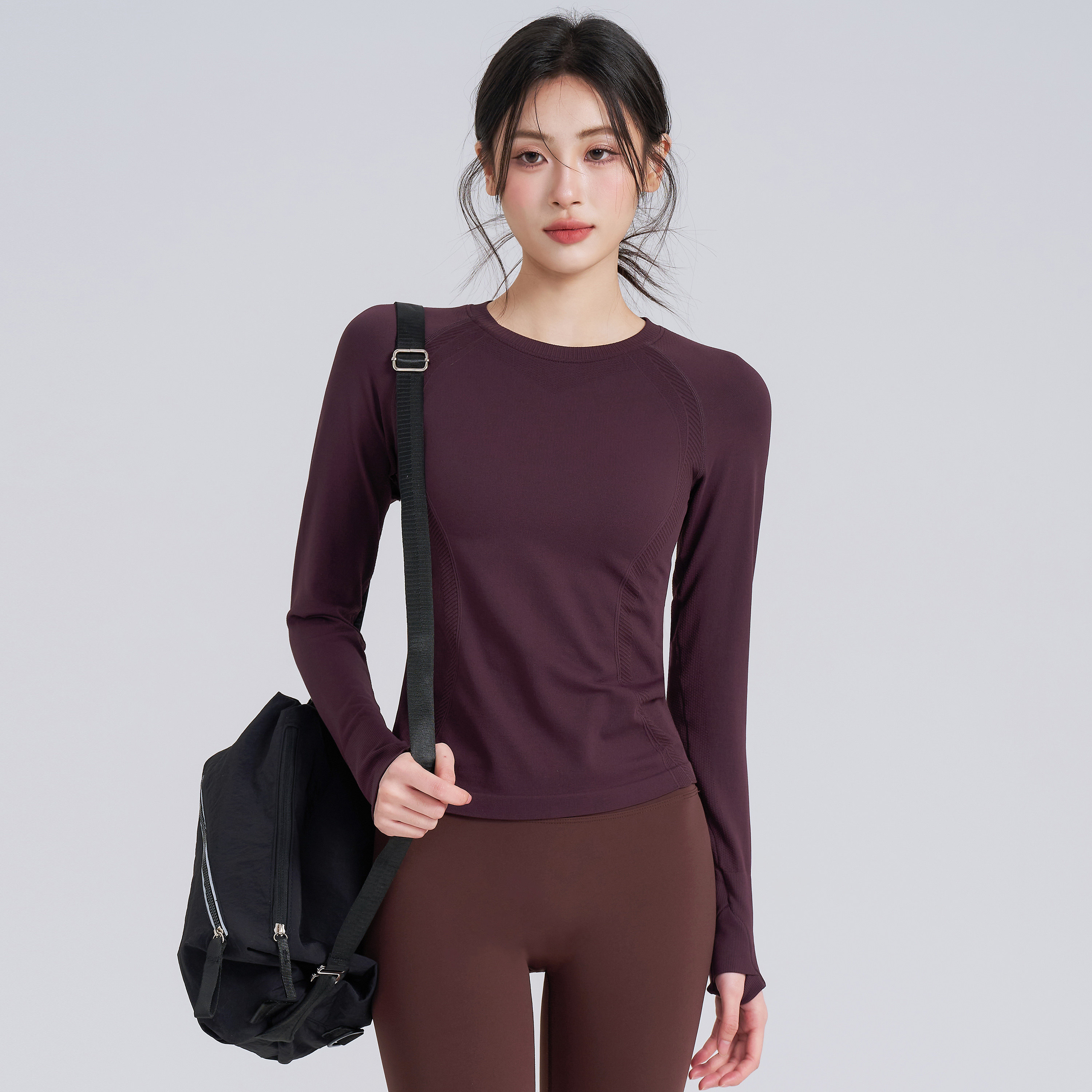 岚纹健身瑜伽服长袖女修身弹力运动上衣秋冬普拉提跑步T恤新款,淘宝优惠券,粉丝福利购,淘宝优惠卷