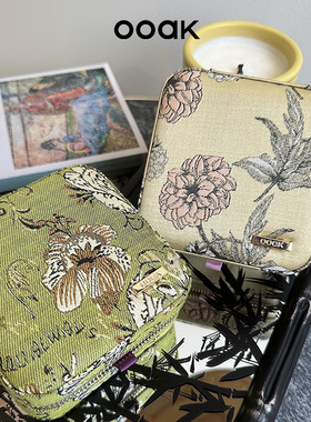 OOAK界格复古印花撞色艺术双层首饰盒便捷收纳包