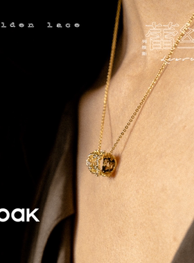 OOAK列维斯蕾丝系列蕾丝环项链原创百搭蕾丝锆石小吊坠金边项链