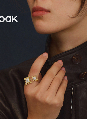 【佳雪佳敏直播精选】OOAK界格雕金烟花雨白贝母双色雕金开口戒