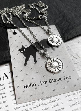 钛钢日月圆牌项链情侣饰品