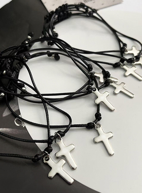 情侣款钛钢十字架手绳