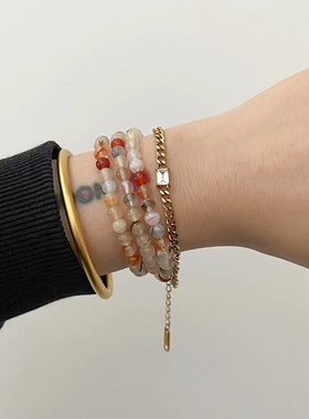 女款钛钢金色方糖手链极简