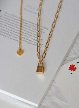 金色立体小锁项链女款网红粗链