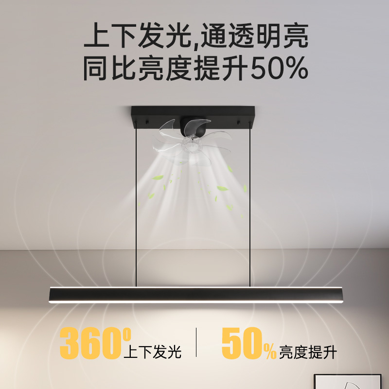 剩2小时!极简餐厅吧台带风扇吊灯意式高级感一字型长条摇头吊扇 - 图1