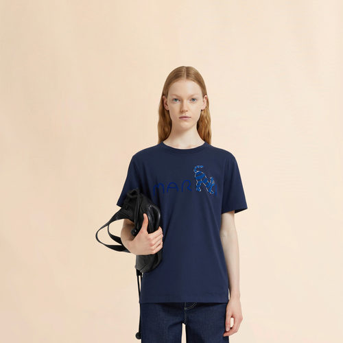 【24期免息】MARNI 2026春夏新品女士植绒猫咪图案短袖T恤 - 图0