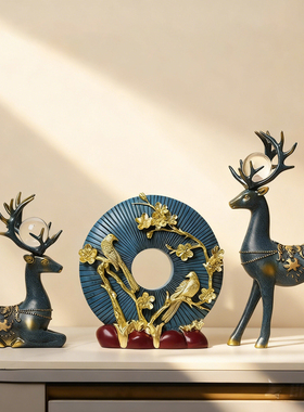 中式轻奢蓝金款柿柿如意葫芦摆件