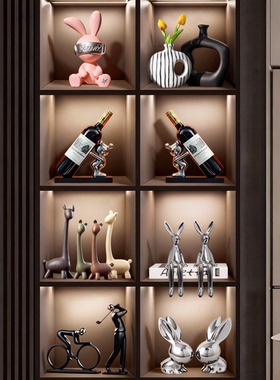 现代轻奢陶瓷天鹅酒柜摆件