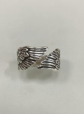 镀925银新品新款凤羽戒指开口男
