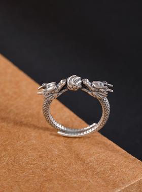 双龙戏珠戒指男款复古民族风个性