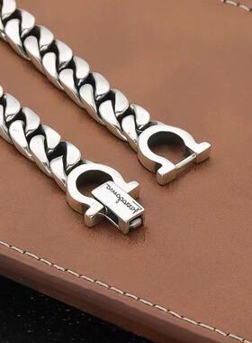 镀925银欧美时尚字母手链嘻哈潮流编织马鞭链做旧情侣款