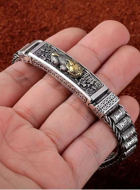 潮流时尚手链男士霸气潮个性复古六字真言转经手链粗大不转动款