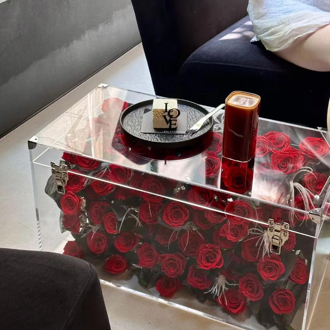 亚克力透明永生花盒翻盖收纳盒口红香水装饰盒带锁高档礼品盒定制 - 图1