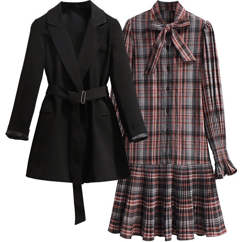 西装裙秋季长袖2020年新款连衣裙 欧奈藤连衣裙