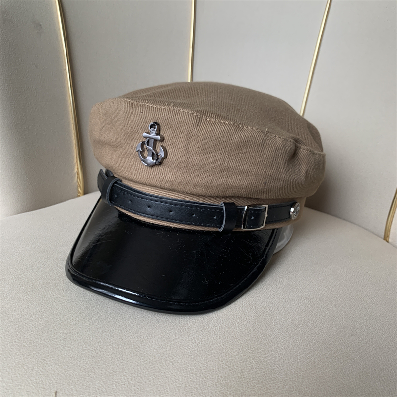 海军帽女贝雷帽子2024新款黑色八角帽皮质秋冬保暖英伦报童鸭舌帽