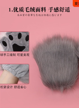直播可爱男女猫爪手套毛绒罗莉塔仿真兽爪配饰软萌猫娘半指手套
