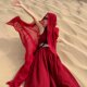 Desert travel sun protection shawl solid color cotton and linen scarf red