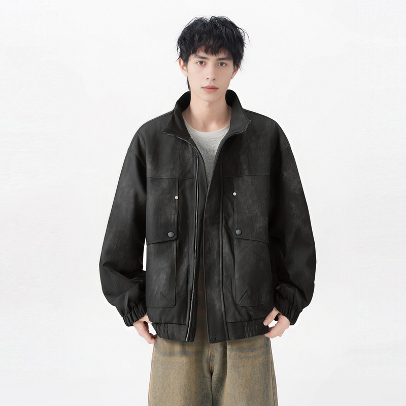 快鱼男士人造革皮衣25年秋新款宽松立领防风外套街潮廓形机车夹克,淘宝优惠券,粉丝福利购,淘宝优惠卷