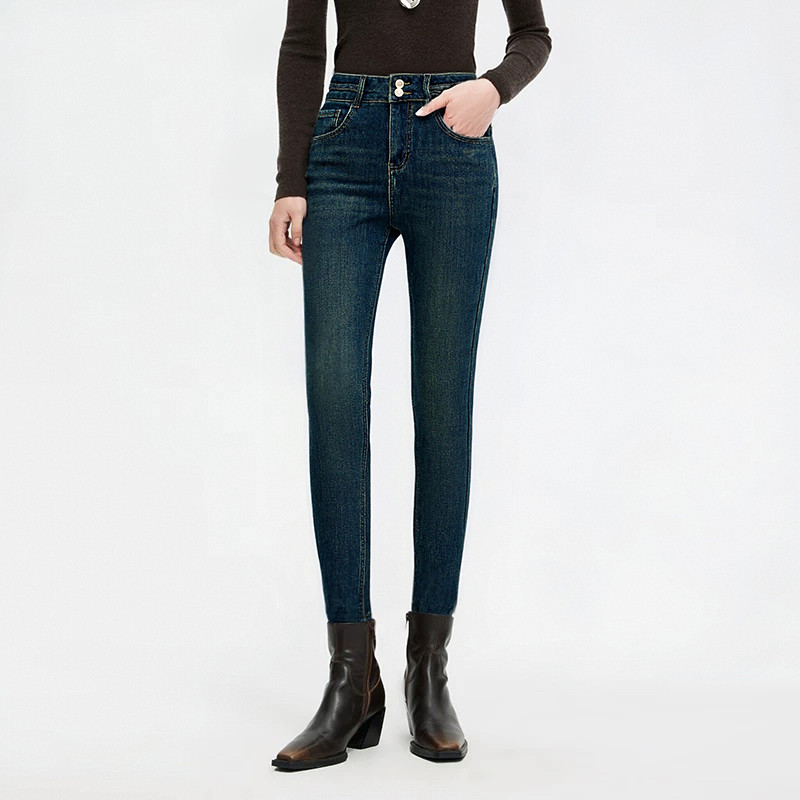 快鱼2025年冬季高腰牛仔裤女小脚紧加绒修身显瘦弹力铅笔裤牛仔裤,淘宝优惠券,粉丝福利购,淘宝优惠卷