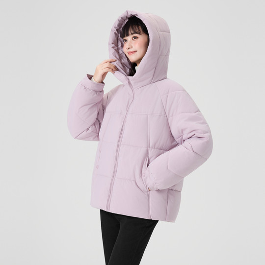 快鱼棉服女2025年冬季新款微宽松净色连帽外套防寒保暖加厚小棉袄