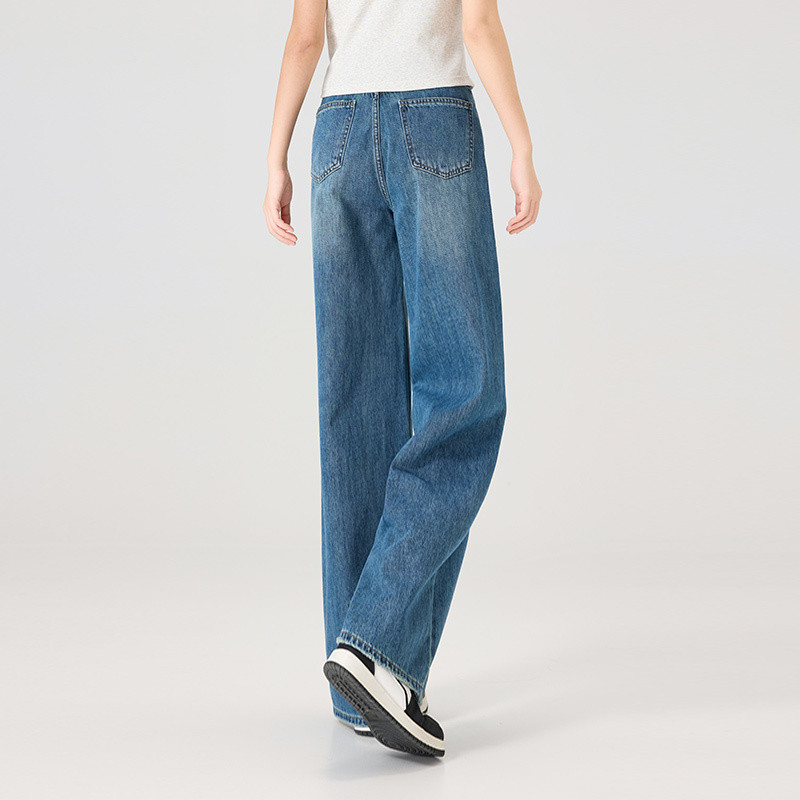 快鱼牛仔裤女2025夏新款显瘦百搭长裤舒适柔软透气系带抽绳阔腿裤,淘宝优惠券,粉丝福利购,淘宝优惠卷