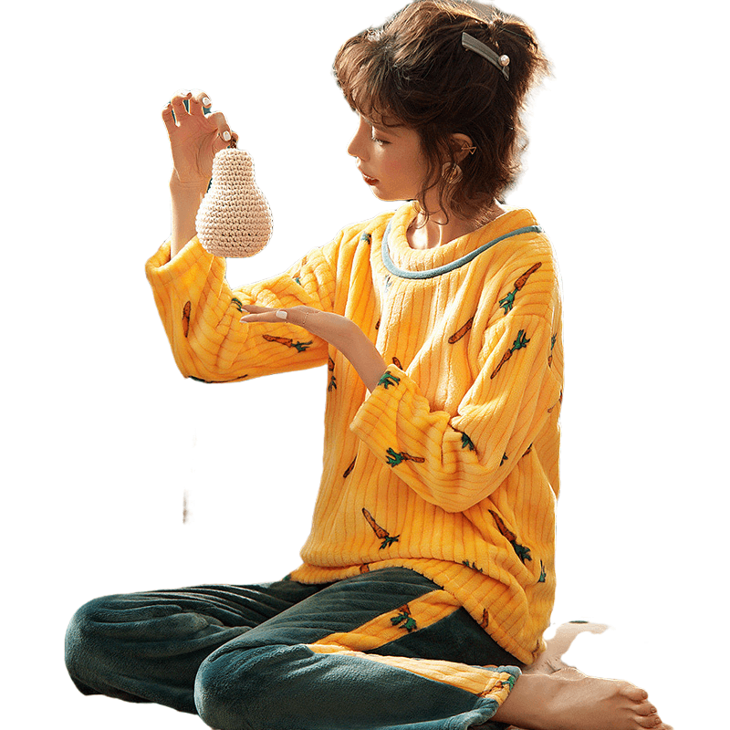 秋冬季新品韩版甜美可爱加绒睡衣 夕水含睡衣/家居服套装