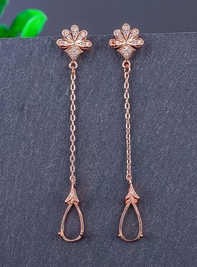 s925银水滴形耳钉耳坠裸石蜜蜡