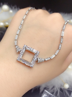 新S925纯银镀18k金银空托尺寸方形枕形10*10mm时尚原创百搭彩宝