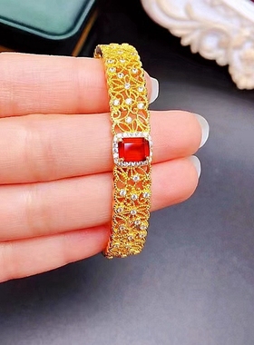 奢华宫廷风女纯银镀金长方形