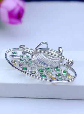 纯银群镶胸针吊坠空托