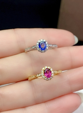 新S925纯银戒指银空托 小尺寸4*5mm可镶嵌红蓝宝祖母绿等轻奢款