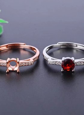 戒指空托镶嵌翡翠碧玺红宝石