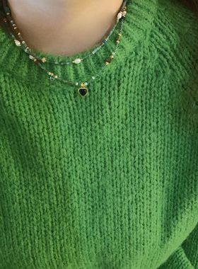 绿色设计师天然石锁骨链女