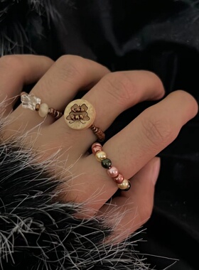 百搭捷克珠琉璃木质串珠戒指