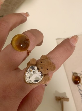 抱抱戒指合金/镀银/镀金锆石小熊