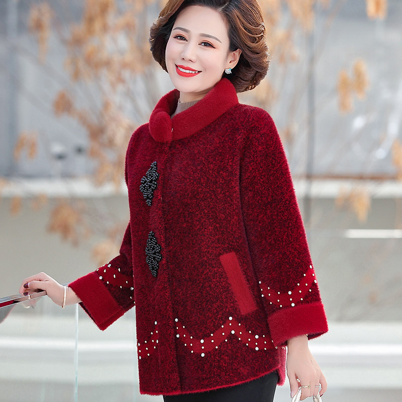 2021新款妈妈春秋时尚水貂绒外套 法尚妃中老年女装