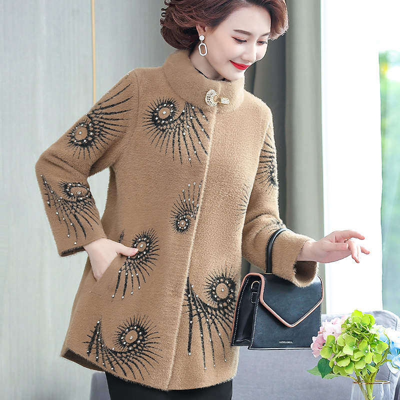 2021新款中年秋装水貂绒外套上衣 法尚妃中老年女装