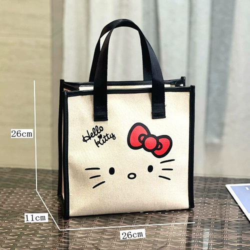Hello Kitty, мультяшная льняная сумка, косметичка, сумка для ланча