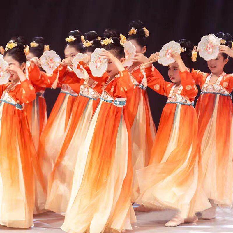 儿童古典舞蹈表演女童中国舞古风少儿汉服演出服唐装超仙飘逸襦裙,淘宝优惠券,粉丝福利购,淘宝优惠卷