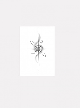 【4张】黑灰宇宙星辰纹身贴防水持久男女手臂锁骨图案高级贴纸